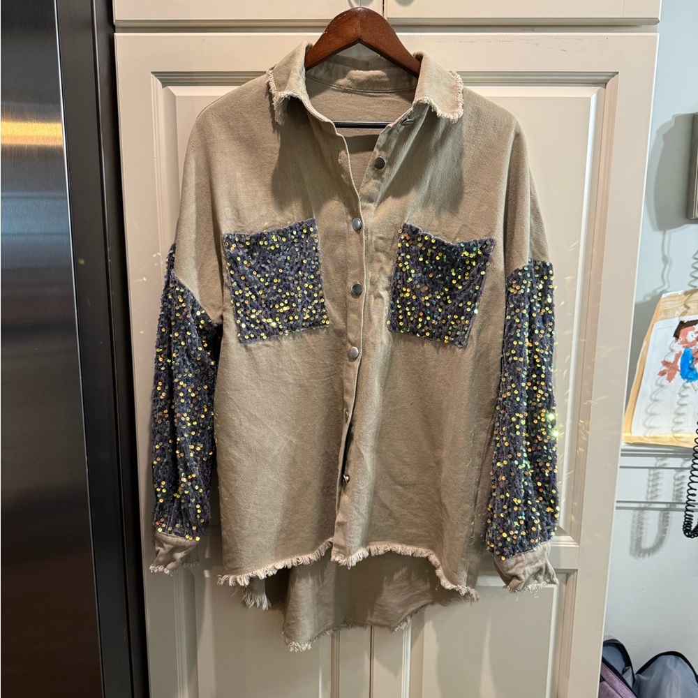 Button-Up Shirt with Sequin Accents